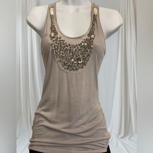 Vintage Y2K Forever 21 Greige Bib Necklace Embellished Neckline Tank Top Sz. S